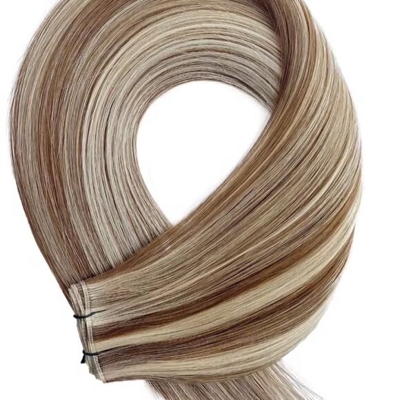 18″ Genius Wefts, 50g,100% Human Remy Highlighted Hair Extensions #4/613 - Picture 3 of 3